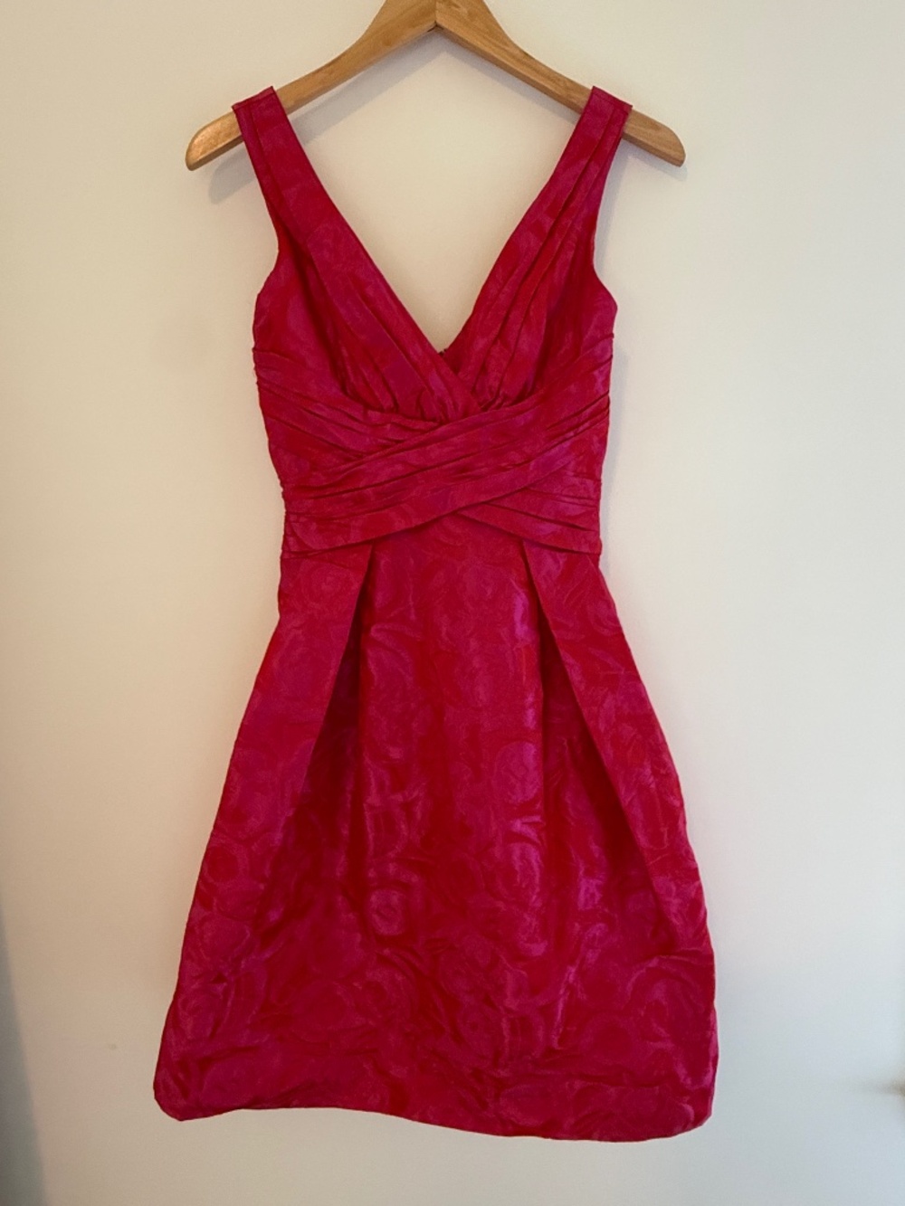 THEIA Fuchsia Pink Floral Rose Jacquard V-Neck Fit & Flare Cocktail Dress 2